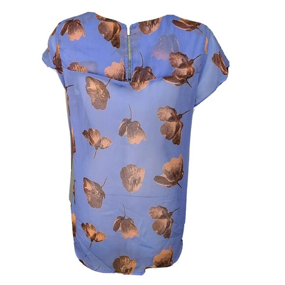 Collective Concepts Top Womens Size M Medium Blue Flowers Birds Sheer Zip Back - Picture 3 of 6